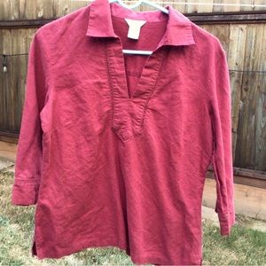 Bass maroon color pull over V neck blouse size medium.